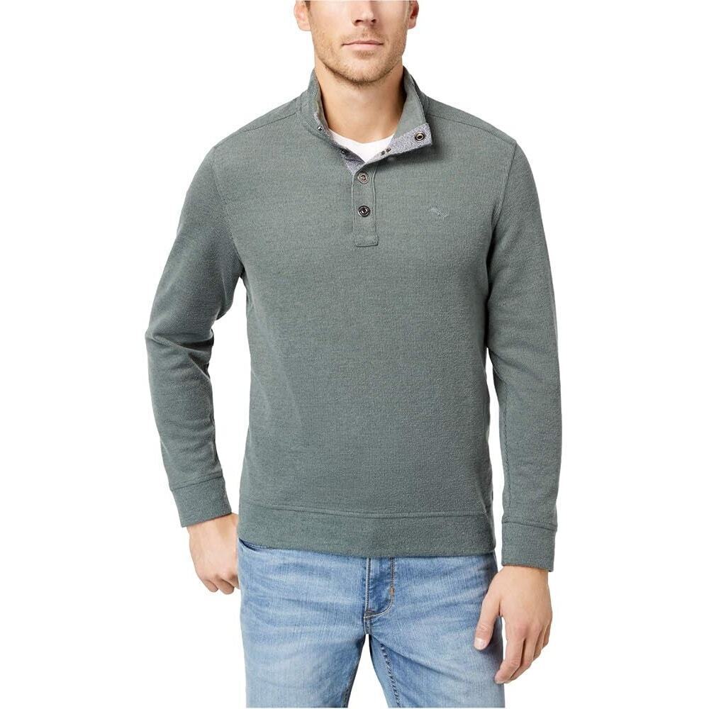 Tommy Bahama Cold Springs Mock-Collar Henley Sweater winter pullover warm L grey